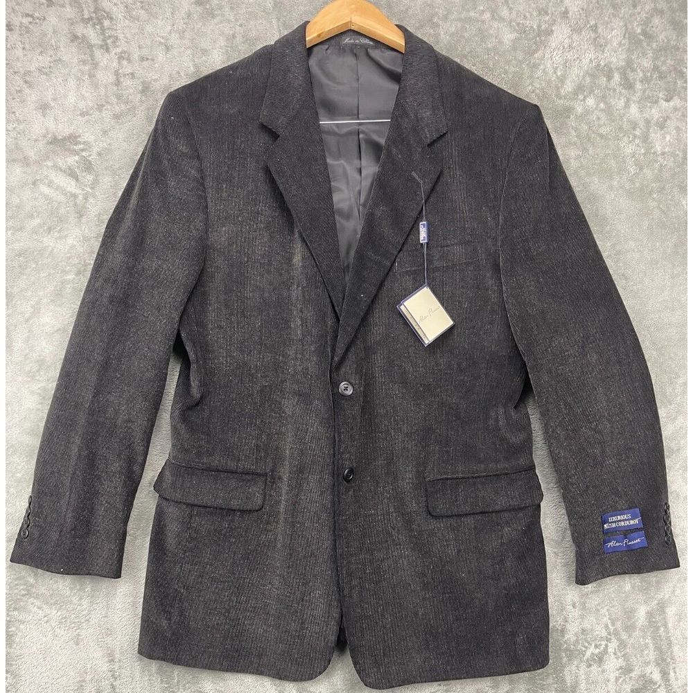 NWT Alan Flusser Men's Corduroy Blazer Sport Coat Black Size 44 Long